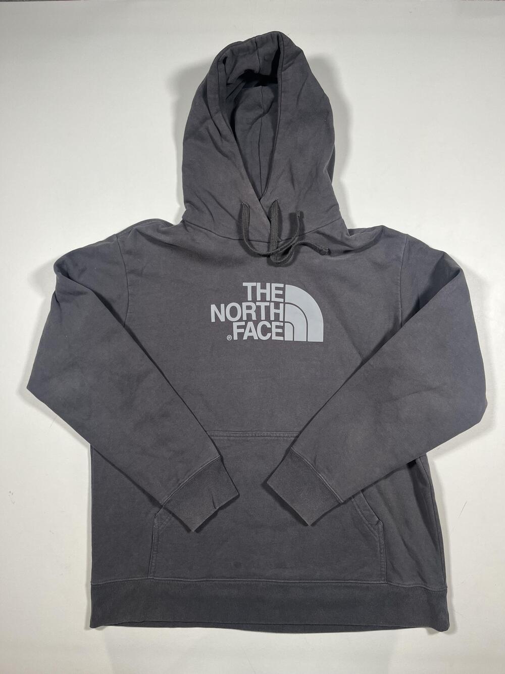 The North Face Hoodie Mens XL Gray Pullover Fleece Big Logo Graphic Sweatshirt